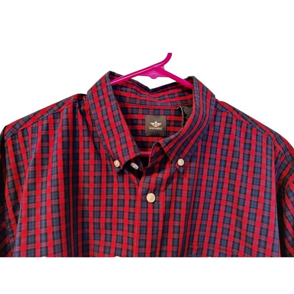 Dockers Long Sleeve Red-Blue Plaid Button Down Shirt Size XL - Picture 5 of 8